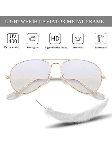 Gafas de Aviador HJSTES Lentes Transparentes Anti Luz Azul