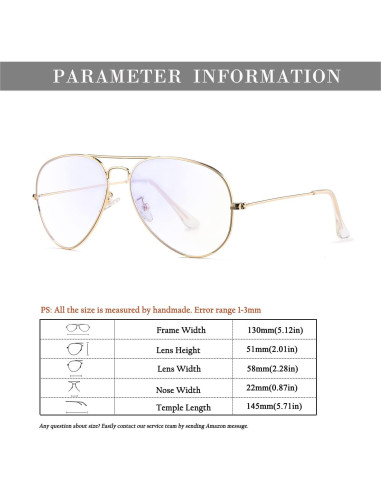 Gafas de Aviador HJSTES Lentes Transparentes Anti Luz Azul