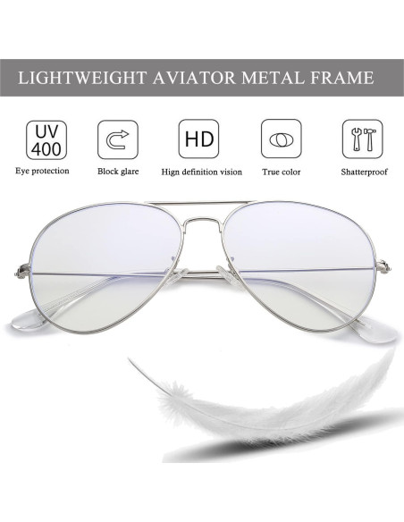 Gafas de Aviador HJSTES Lentes Transparentes Anti Luz Azul