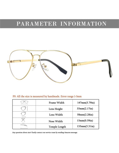 Gafas de Aviador HJSTES Lentes Transparentes Anti Luz Azul