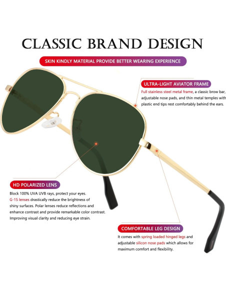 Gafas de sol AIEYEZO Aviador Polarizadas UV400 Oro/G15