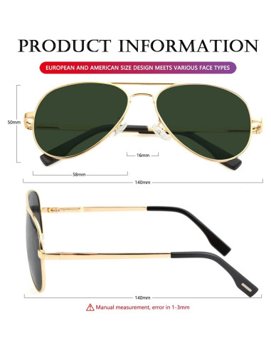 Gafas de sol AIEYEZO Aviador Polarizadas UV400 Oro/G15