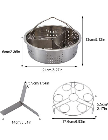 Juego de Cestas de Vapor Acero Inoxidable 21x6cm para Instant Pot