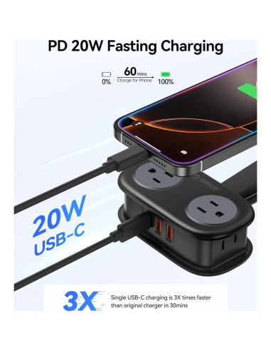 Regleta de Viaje ORICO AP3 20W 4 Salidas AC 3 USB Negro