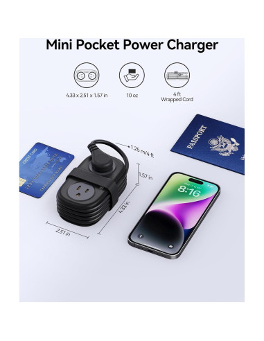 Regleta de Viaje ORICO AP3 20W 4 Salidas AC 3 USB Negro