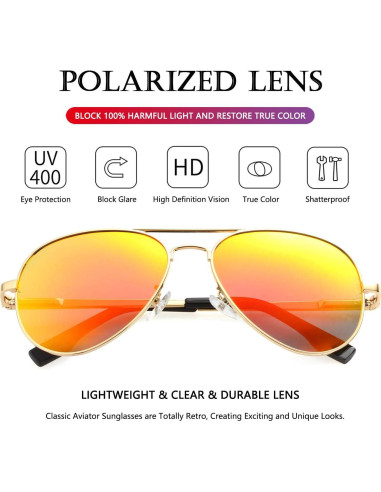 AIEYEZO Gafas de Sol Aviador Polarizadas Oro Espejo Rojo