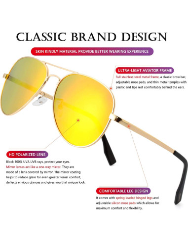 AIEYEZO Gafas de Sol Aviador Polarizadas Oro Espejo Rojo