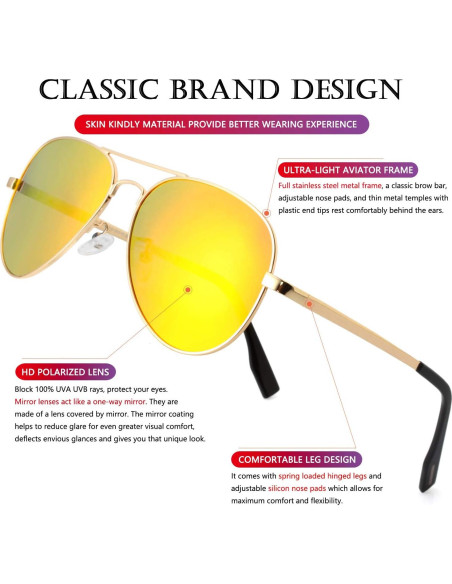 AIEYEZO Gafas de Sol Aviador Polarizadas Oro Espejo Rojo