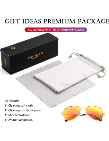 AIEYEZO Gafas de Sol Aviador Polarizadas Oro Espejo Rojo