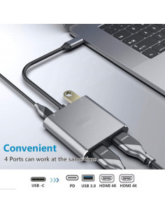 Adaptador USB C a Doble HDMI Znoogrn 4K 100W PD USB 3.0 2