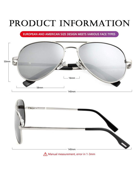 Gafas de sol AIEYEZO aviador polarizadas UV400 plata