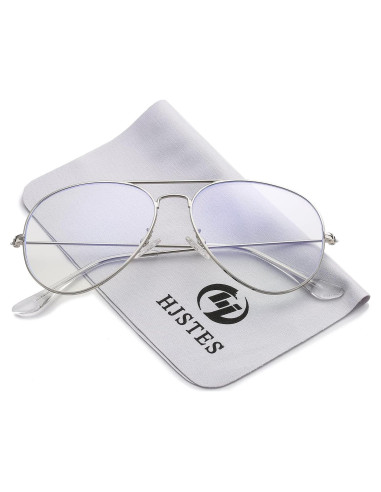 Gafas de Aviador HJSTES Lentes Anti Luz Azul Plata