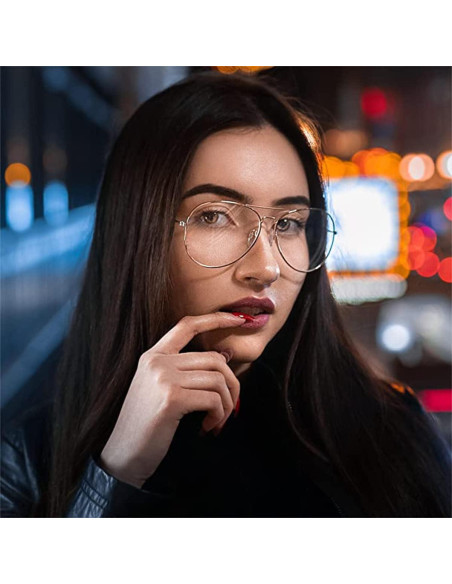 Gafas de Aviador HJSTES Lentes Anti Luz Azul Plata