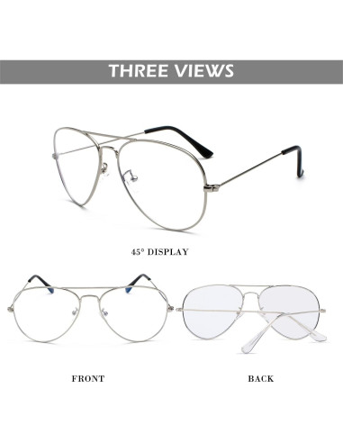 Gafas de Aviador HJSTES Lentes Anti Luz Azul Plata