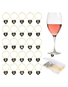 30 Anillos Marcadores para Copas de Vino + 26 Encantos Letras