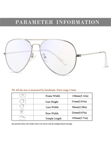 Gafas de Aviador HJSTES Lentes Anti Luz Azul Plata