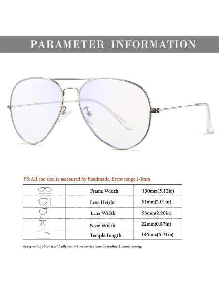 Gafas de Aviador HJSTES Lentes Anti Luz Azul Plata