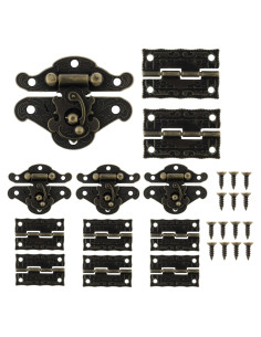 Kit de Bisagras y Cerraduras Vintage HOJLKLD - 4 Cerraduras y 8 Bisagras de Bronce Antiguo