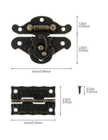 Kit de Bisagras y Cerraduras Vintage HOJLKLD - 4 Cerraduras y 8 Bisagras de Bronce Antiguo