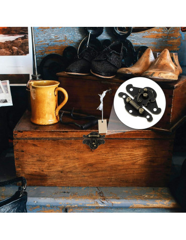 Kit de Bisagras y Cerraduras Vintage HOJLKLD - 4 Cerraduras y 8 Bisagras de Bronce Antiguo