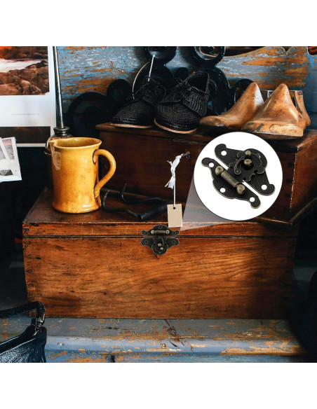 Kit de Bisagras y Cerraduras Vintage HOJLKLD - 4 Cerraduras y 8 Bisagras de Bronce Antiguo