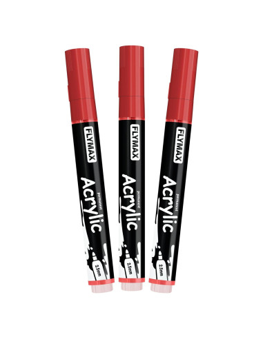 Marcadores Permanentes Acrílicos FLYMAX Rojo 2.5mm - 3 Unidades