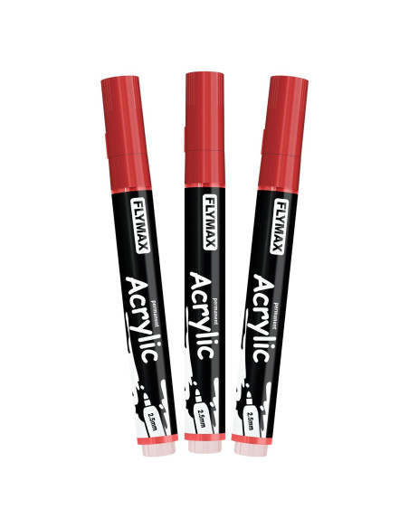 Marcadores Permanentes Acrílicos FLYMAX Rojo 2.5mm - 3 Unidades