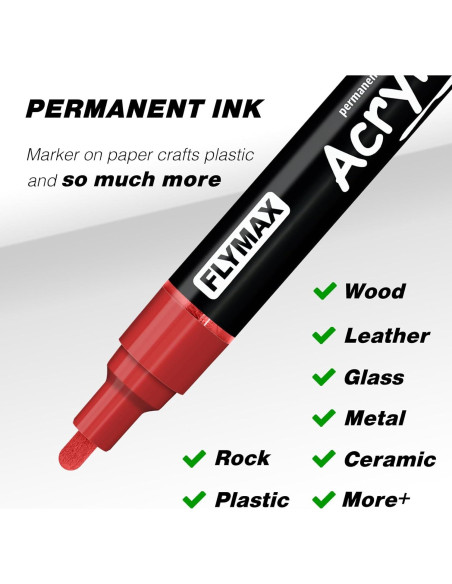 Marcadores Permanentes Acrílicos FLYMAX Rojo 2.5mm - 3 Unidades