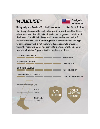 Calcetines de Tobillo de Alpaca Juclise - Transpirables y Antiblastrados