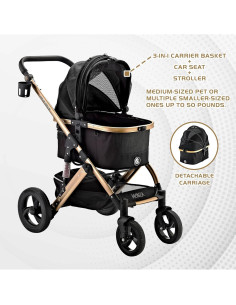 Cochecito 3-en-1 Enzo para Mascotas Negro 23kg 2