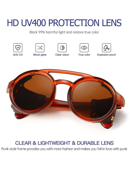 Gafas de sol steampunk Gysnail con laterales de cuero UV400