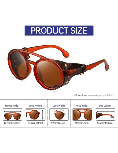 Gafas de sol steampunk Gysnail con laterales de cuero UV400