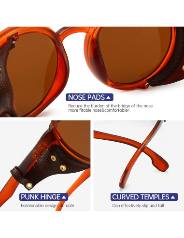 Gafas de sol steampunk Gysnail con laterales de cuero UV400