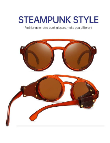 Gafas de sol steampunk Gysnail con laterales de cuero UV400