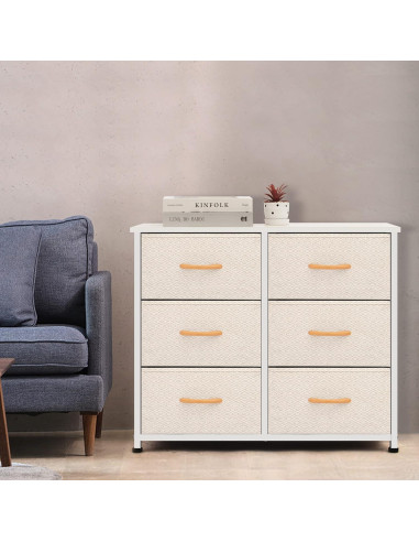 Cajonera de Tela AZL1 de 6 Cajones Marfil con Estructura de Metal