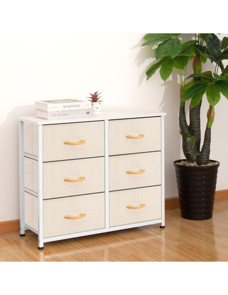 Cajonera de Tela AZL1 de 6 Cajones Marfil con Estructura de Metal