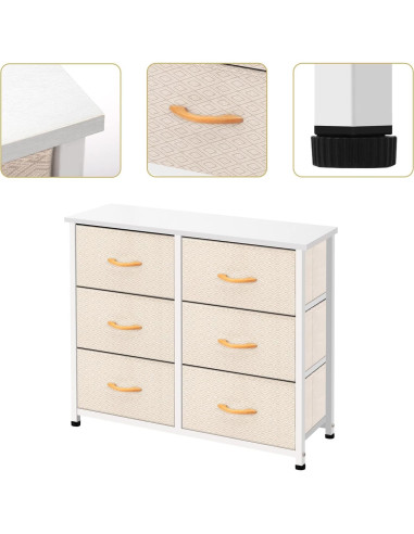 Cajonera de Tela AZL1 de 6 Cajones Marfil con Estructura de Metal