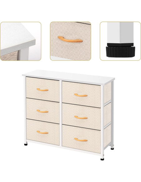 Cajonera de Tela AZL1 de 6 Cajones Marfil con Estructura de Metal