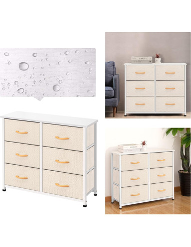 Cajonera de Tela AZL1 de 6 Cajones Marfil con Estructura de Metal