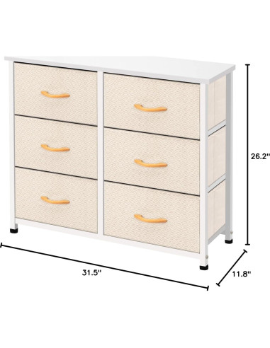 Cajonera de Tela AZL1 de 6 Cajones Marfil con Estructura de Metal