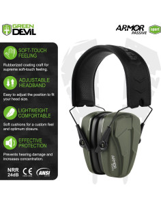 Orejeras Pasivas GREEN DEVIL Protección Auditiva 24dB Verde Militar 2