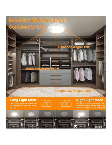 Luz de Techo Recargable DEEPLITE 8000mAh con Sensor de Movimiento