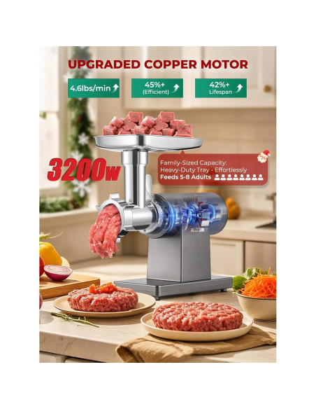 Picadora de Carne Eléctrica Flyseago 3200W Multifuncional