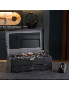 Caja de Reloj ProCase 12 Compartimentos con Tapa de Vidrio - Negro 2