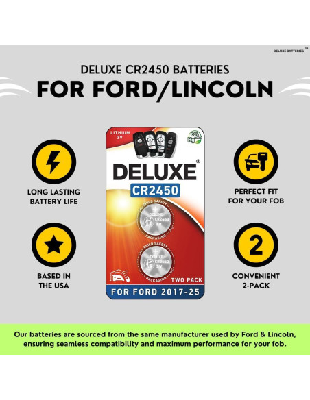 Baterías de Reemplazo Deluxe CR2450 para Llaveros Ford Lincoln (2 Pk)