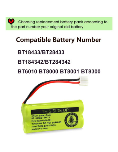 Batería Recargable Kruta BT18433 2.4V 800mAh Ni-MH Paquete 4