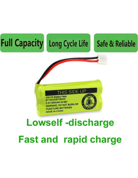 Batería Recargable Kruta BT18433 2.4V 800mAh Ni-MH Paquete 4