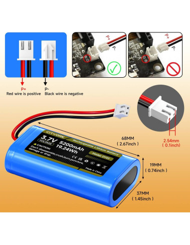 Batería recargable 3.7V 5200mAh Iones de Litio Palowextra