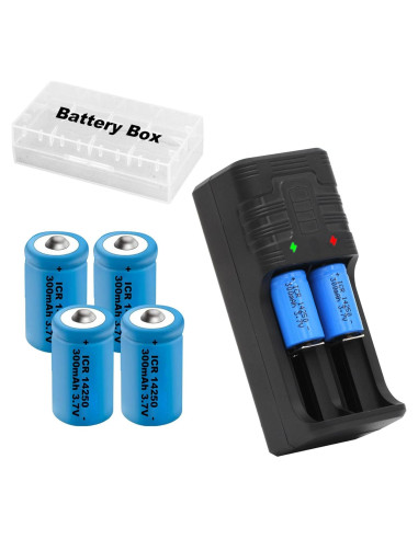 Cargador y 4 Baterías Recargables ICR14250 300mAh 3.7V