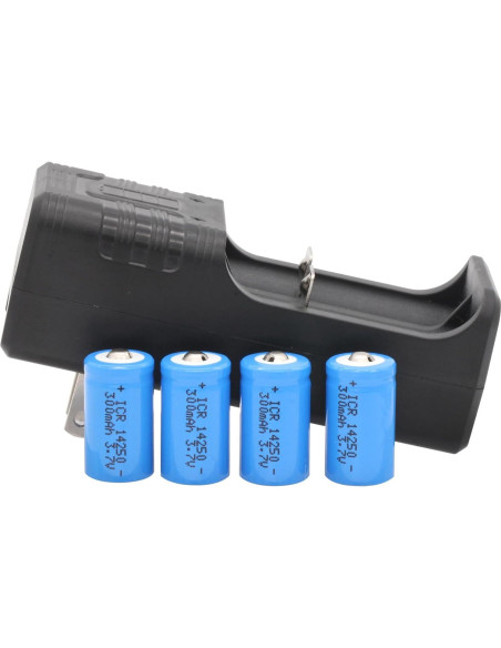 Cargador y 4 Baterías Recargables ICR14250 300mAh 3.7V